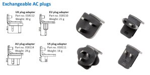 UK plug adapter Part no. 018112
EU plug adapter...
