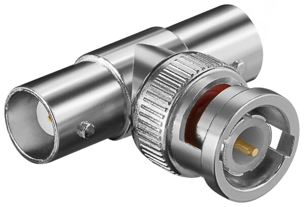 BNC-Stecker > 2 x BNC-Kupplung<br>T-Adapter, mit Goldkontakten