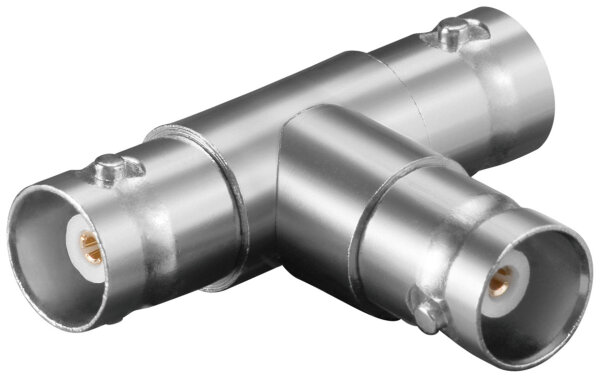 BNC-Kupplung > 2 x BNC-Kupplung<br>T-Adapter mit Goldkontakten