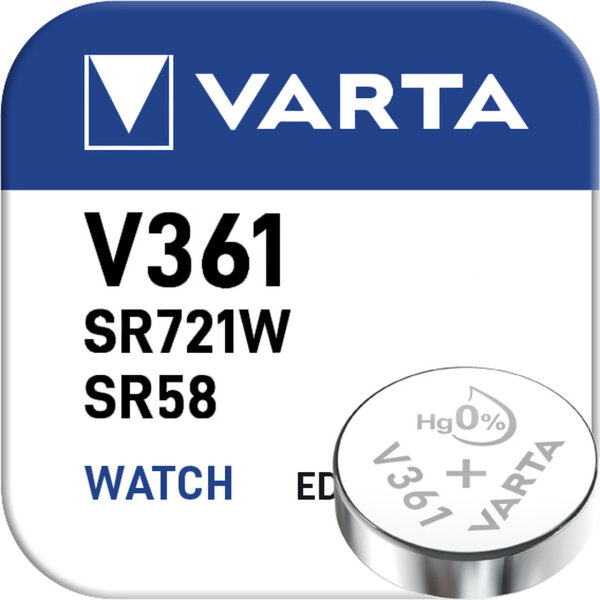 Varta - V361 / SR 721 W - 1,55 Volt 18mAh AgO - Silberoxid-Knopfzelle SR58 für Uhren und Kleingeräte