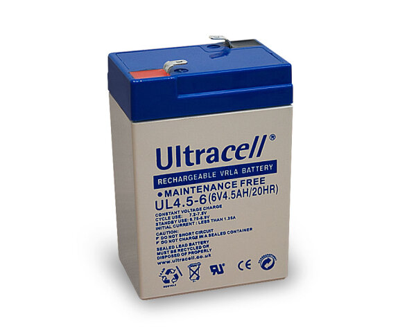 Ultracell - UL4.5-6 - 6 Volt 4500mAh Pb Faston (4,8 mm) Bleiakku