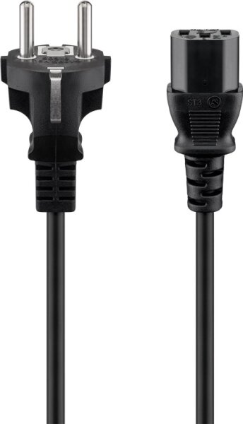 Kaltgeräte Anschlusskabel, 1,5 m, Schwarz - Schutzkontaktstecker (Typ F, CEE 7/7)  Gerätebuchse C13 (Kaltgeräteanschluss)