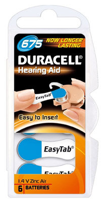 Duracell - Hörgerätebatterie Activair / Hearing Aid / 675 - 1,45 Volt Zinc Air - 6er Blister