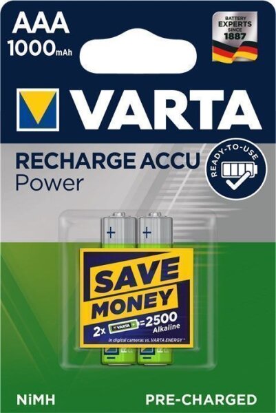 Varta - AAA (Micro) / HR03 (5703) - 1,2 Volt 1000mAh LSD-NiMH Akku (Ready-to-Use) - 2er Blister