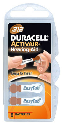 Duracell - Hörgerätebatterie Activair / Hearing Aid / 312 / PR41 - 1,45 Volt 160mAh Zinc Air - 6er Blister