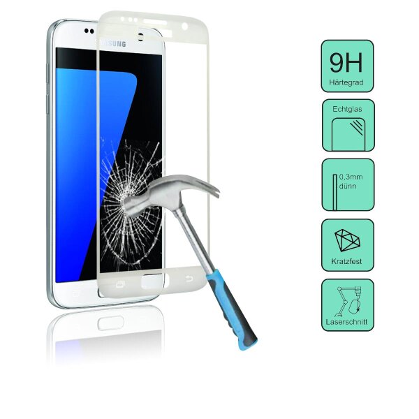 PATONA - gewölbtes Schutzglas Glasfolie 9H f. Samsung Galaxy S7 silver Tempered Glass
