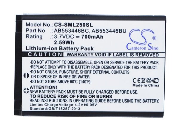 Ersatzakku - CS-SML250SL - Samsung AB553446BC / Beat S / SGH-B108 - 3,7 Volt 700mAh Li-Ion