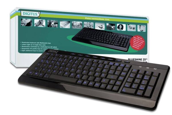 DIGITUS Multimedia Tastatur "Blueshine ZX" mit Beleuchtung