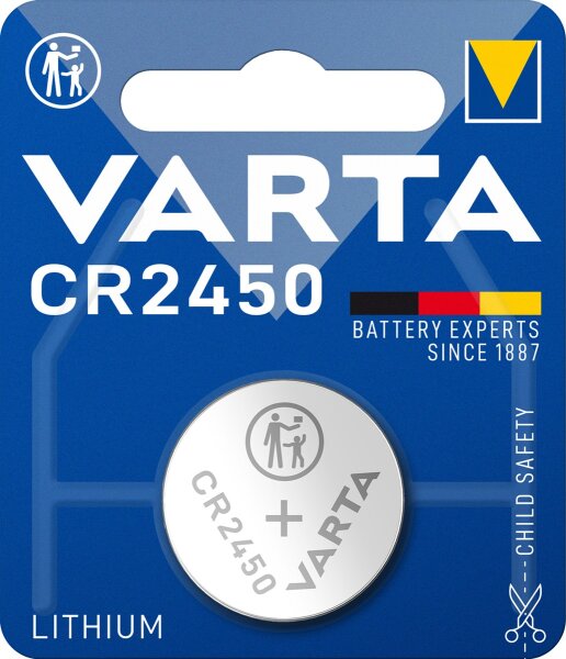Varta - CR2450 / 6450 - 3 Volt 570mAh Lithium Knopfzelle - 1er Blister