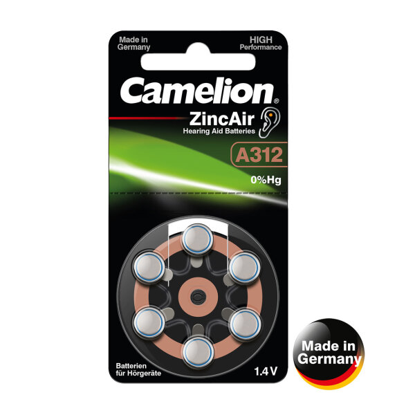 Camelion - A312 / PR41 - 1,4 Volt 160mAh Zinc Air - 6er Blister