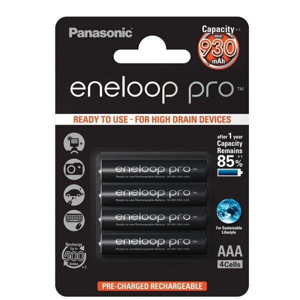 Panasonic - eneloop Pro - BK-4HCDE/4BE - Micro AAA / HR03 - 1,2 Volt 950mAh Ni-MH - 4er-Blister