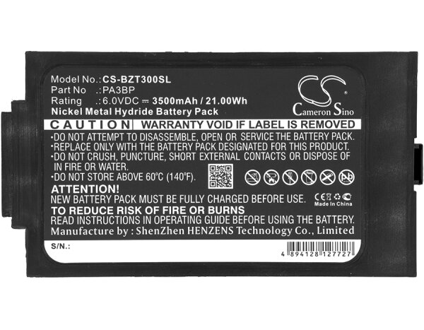 Ersatzakku - CS-BZT300SL - Bullard PA3BP / PA30 PAPR - 6 Volt 3500mAh Ni-MH