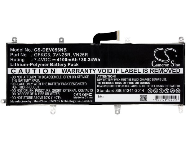 Ersatzakku - CS-DEV056NB - Dell Venue 10 Pro / 0VN25R - 7,4 Volt 4100mAh Li-Polymer