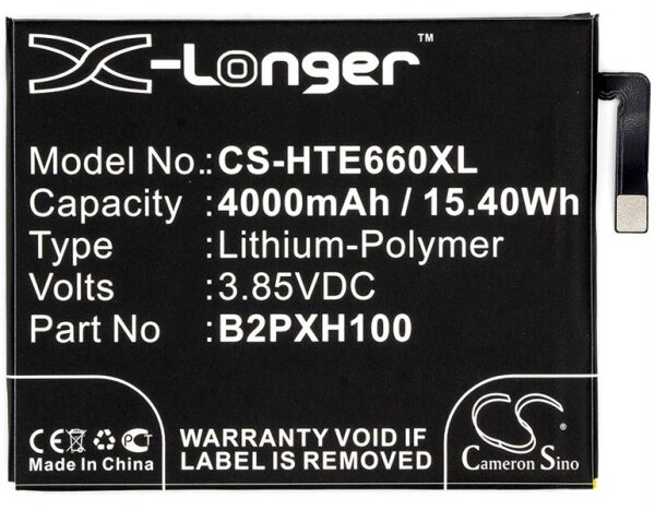 Ersatzakku - CS-HTE660XL - HTC 35H00264-00M / 2PXH100 - 3,85 Volt 4000mAh Li-Polymer