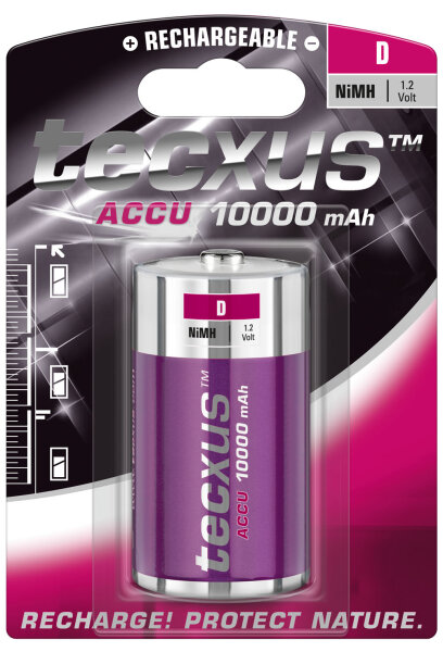 tecxus - Mono D / HR20 - 1,2 Volt 10000mAh - Nickel-Metallhydrid Akku (NiMH)