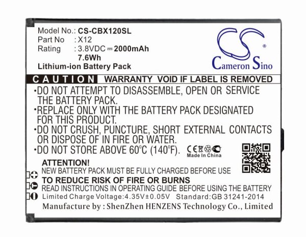 Ersatzakku - CS-CBX120SL - Cubot X12 - 3,8 Volt 2000mAh Li-Ion