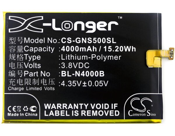 Ersatzakku - CS-GNS500SL - Gionee GN5005 / BL-N4000B - 3,8 Volt 4000mAh Li-Polymer