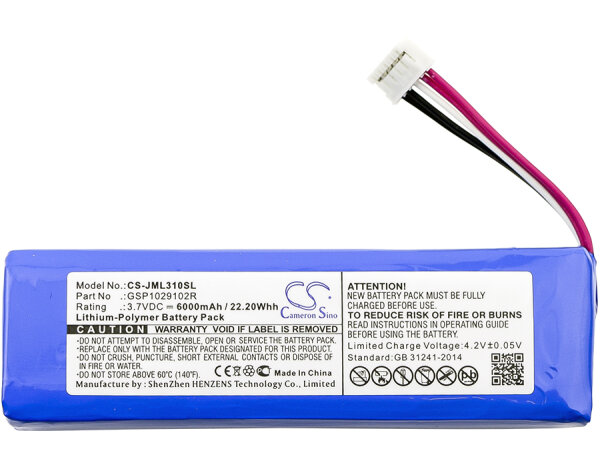 Ersatzakku - CS-JML310SL - JBL Charge 2 Plus / GSP1029102R - 3,7 Volt 6000mAh Li-Polymer