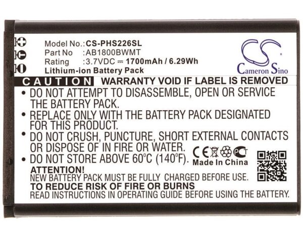 Ersatzakku - CS-PHS226SL - Philips AB1800BWMT / CTS226M - 3,7 Volt 1700mAh Li-Ion