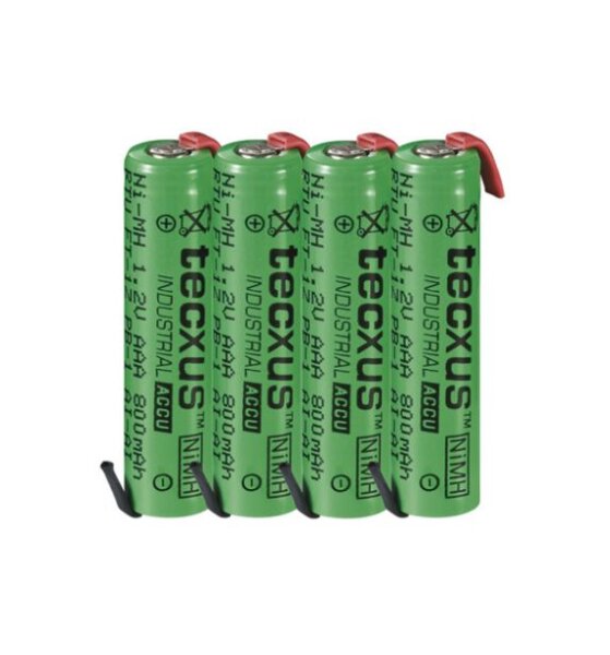 tecxus - Micro AAA - 1,2 Volt 800mAh RTU Ni-MH - mit Lötfahne Z-Form - 4er Pack