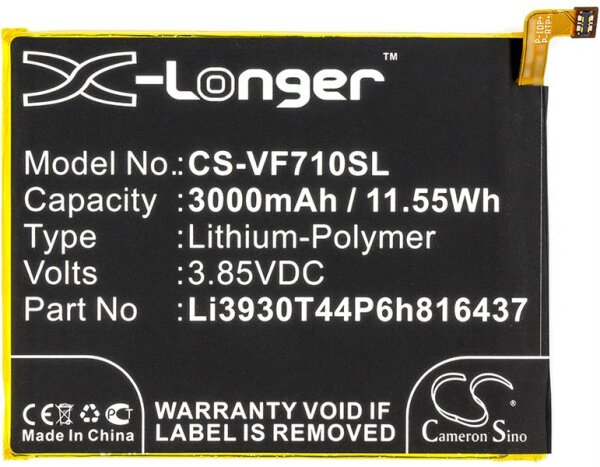 Ersatzakku - CS-VF710SL - Vodafone Smart V8 / Li3930T44P6h816437 - 3,85 Volt 3000mAh Li-Polymer