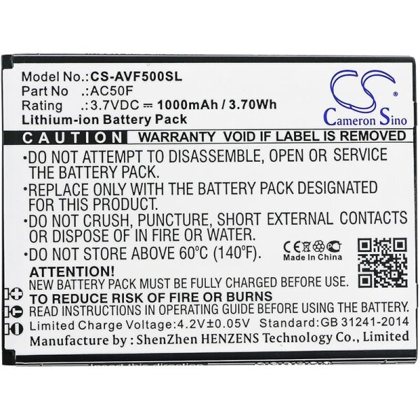 Ersatzakku - CS-AVF500SL - Archos 50F Neon / AC50F - 3,7 Volt 1000mAh Li-Ion