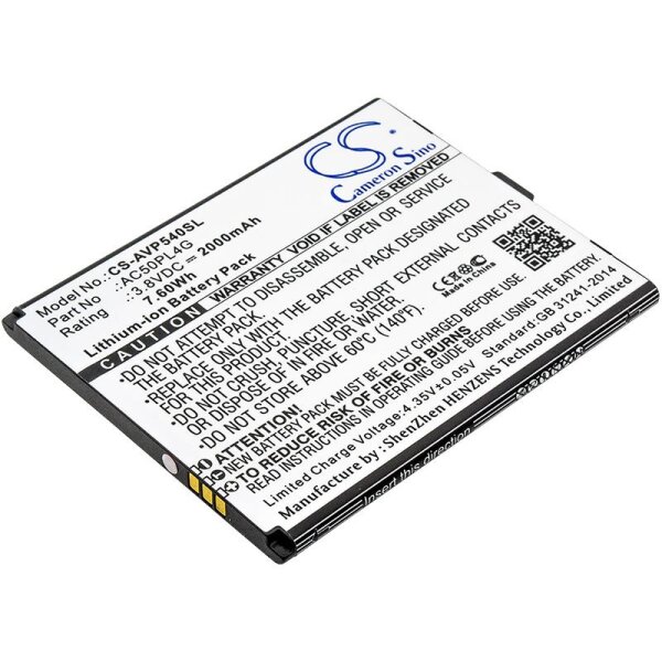 Ersatzakku - CS-AVP540SL - Archos 50 Platinum 4G / AC50PL4G - 3,8 Volt 2000mAh Li-Ion