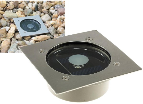 Solar LED Bodenstrahler CTB-E eckig 105x105 mm | IP44 | Edelstahl | befahrbar bis 2.000 kg