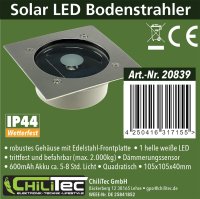 Solar LED Bodenstrahler CTB-E eckig 105x105 mm | IP44 | Edelstahl | befahrbar bis 2.000 kg