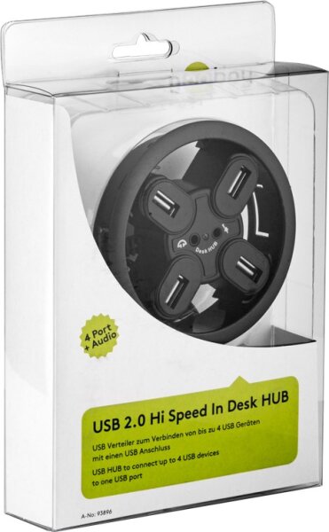 goobay - 4-fach USB 2.0 Hi-Speed Einbau-HUB/Verteiler + Audio - zum Einbau in 80 mm Tischdurchführungen mit Audio Anschluss