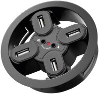 goobay - 4-fach USB 2.0 Hi-Speed Einbau-HUB/Verteiler + Audio - zum Einbau in 80 mm Tischdurchführungen mit Audio Anschluss