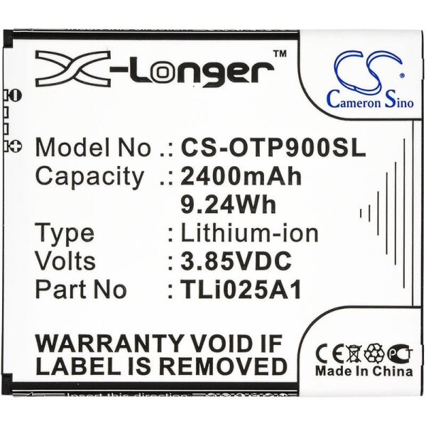 Ersatzakku - CS-OTP900SL - Alcatel TLi025A1 / One Touch Pixi 4 6" - 3,85 Volt 2400mAh Li-Ion