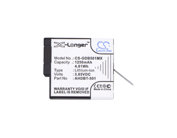 Ersatzakku - CS-GDB501MX - GoPro Hero 5 / Hero 6 / AHDBT-501 - 3,85 Volt 1250mAh Li-Ion