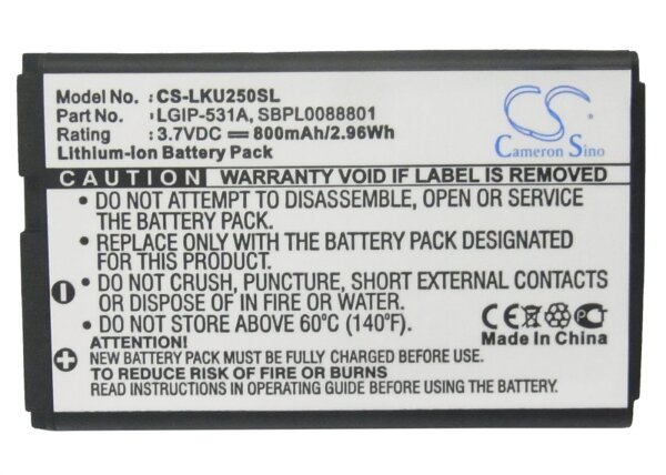 Ersatzakku - CS-LKU250SL - LG LGIP-531A / SBPL0088801 - 3,7 Volt 800mAh Li-Ion
