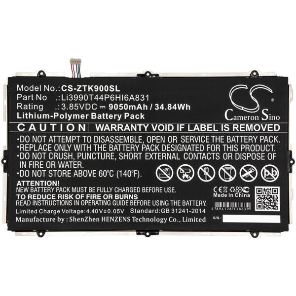 Ersatzakku - CS-ZTK900SL - ZTE K90U / ZPAD 10.1 / Li3990T44P6HI6A831 - 3,85 Volt 9050mAh Li-Polymer