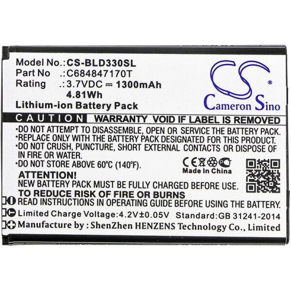 Ersatzakku - CS-BLD330SL - BLU C684847170T / D330 - 3,7 Volt 1300mAh Li-Ion