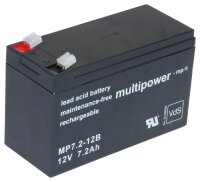 Multipower - MP7.2-12B - 12 Volt 7,2 Ah Pb - 6,3mm Faston - Blei-Akku AGM, Standard, VdS