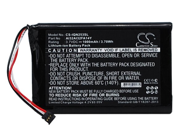 Ersatzakku - CS-IQN253SL - Garmin 010-01187-01 / Nüvi 2539LM / 2599LMT - 3,7 Volt 1000mAh Li-Ion
