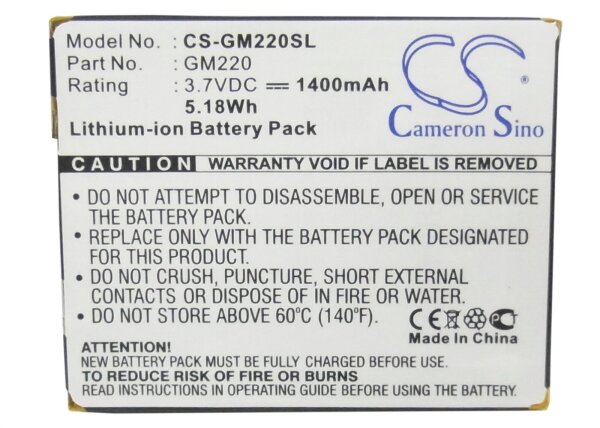 Ersatzakku - CS-GM220SL - ARCHOS Gmini 220 - 3,7 Volt 1400mAh Li-Ion