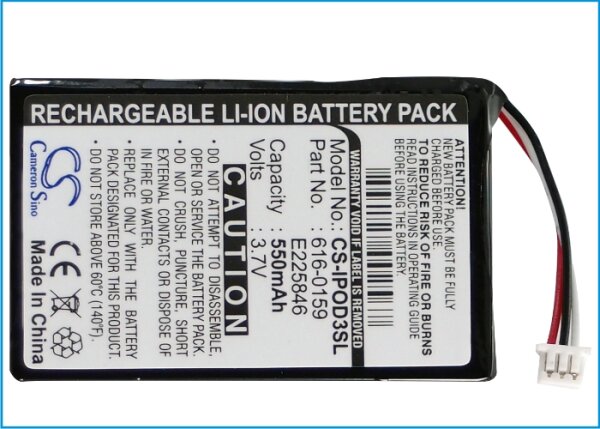 Ersatzakku - CS-IPOD3SL - APPLE iPOD 10GB M8976LL/A / 616-0159 - 3,7 Volt 550mAh Li-Ion