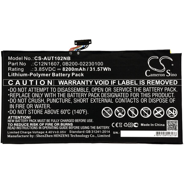 Ersatzakku - CS-AUT102NB - Asus C12N1607 / Transformer Mini - 3,85 Volt 8200mAh Li-Polymer