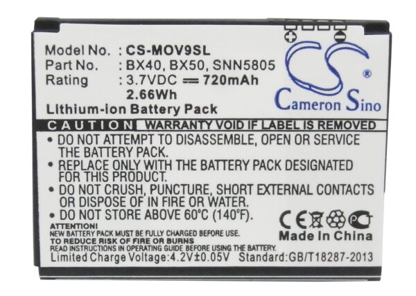 Ersatzakku - CS-MOV9SL - Motorola BX40 / MOTO V9 - 3,7 Volt 720mAh Li-Ion