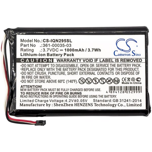 Ersatzakku - CS-IQN295SL - Garmin 361-00035-03 / Nüvi 2405 / 2447LT - 3,7 Volt 1000mAh Li-Ion