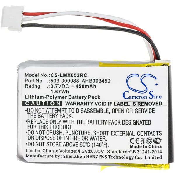 Ersatzakku - CS-LMX052RC - Logitech 910-004362 / 533-000120 - 3,7 Volt 450mAh Li-Ion