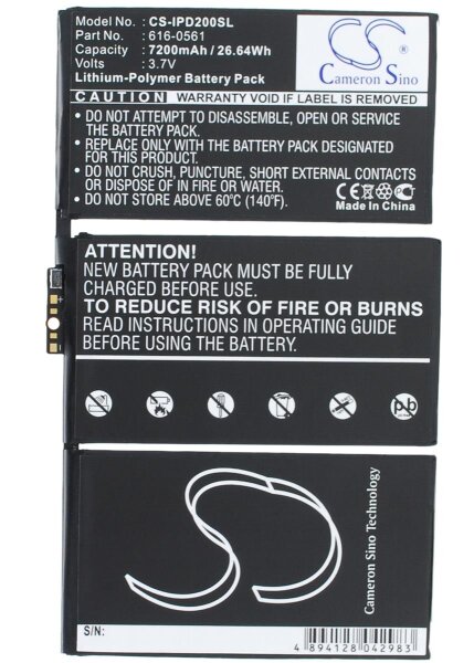 Ersatzakku - CS-IPD200SL - Apple iPad 2 / A1316 / 616-0559 - 3,7 Volt 7200mAh Li-Polymer