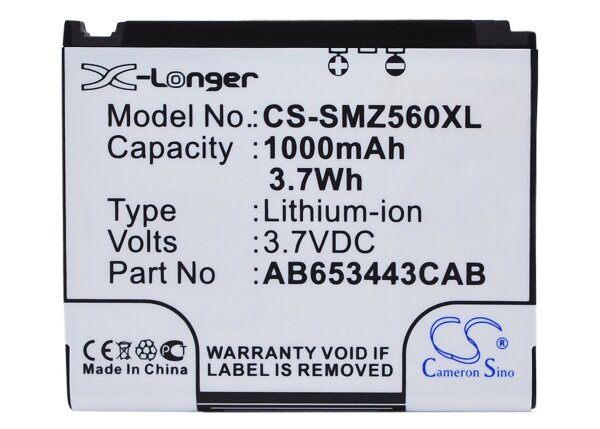 Ersatzakku - CS-SMZ560XL - SAMSUNG Behold SGH-T919 / AB603443AA - 3,7 Volt 1000mAh Li-ion