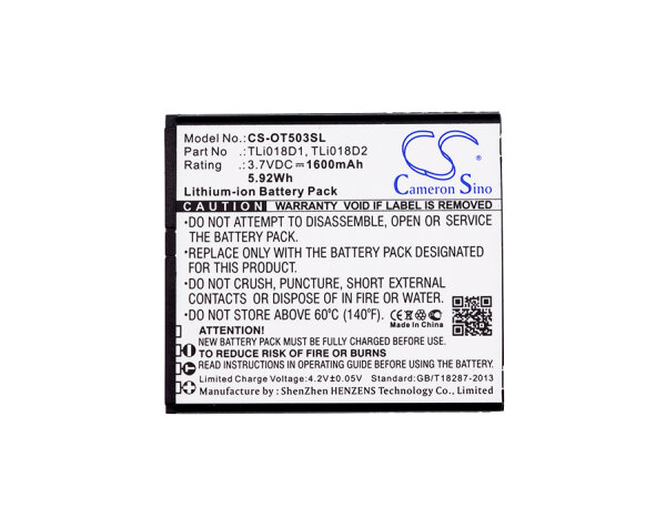Ersatzakku - CS-OT503SL - ALCATEL One Touch Pop 3 (5) / TLi018D1 - 3,7 Volt 1600mAh Li-ion