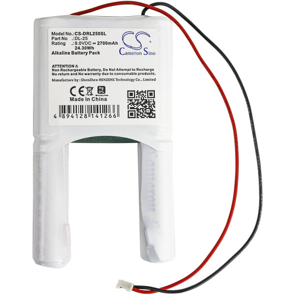 Ersatzakku - CS-DRL250SL - KIESUB KIE101-6AP-1 / NABC HTL10 - 9 Volt 2700mAh Alkaline