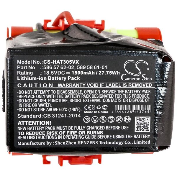Ersatzakku - CS-HAT305VX - GARDENA McCulloch Rob R600 / 586 57 62-02 - 18,5 Volt 1500mAh Li-ion