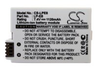 Ersatzakku - CS-LPE8 - Canon LP-E8 / EF-S / EOS 550D / EOS 600D - 7,4 Volt 1120mAh Li-Ion